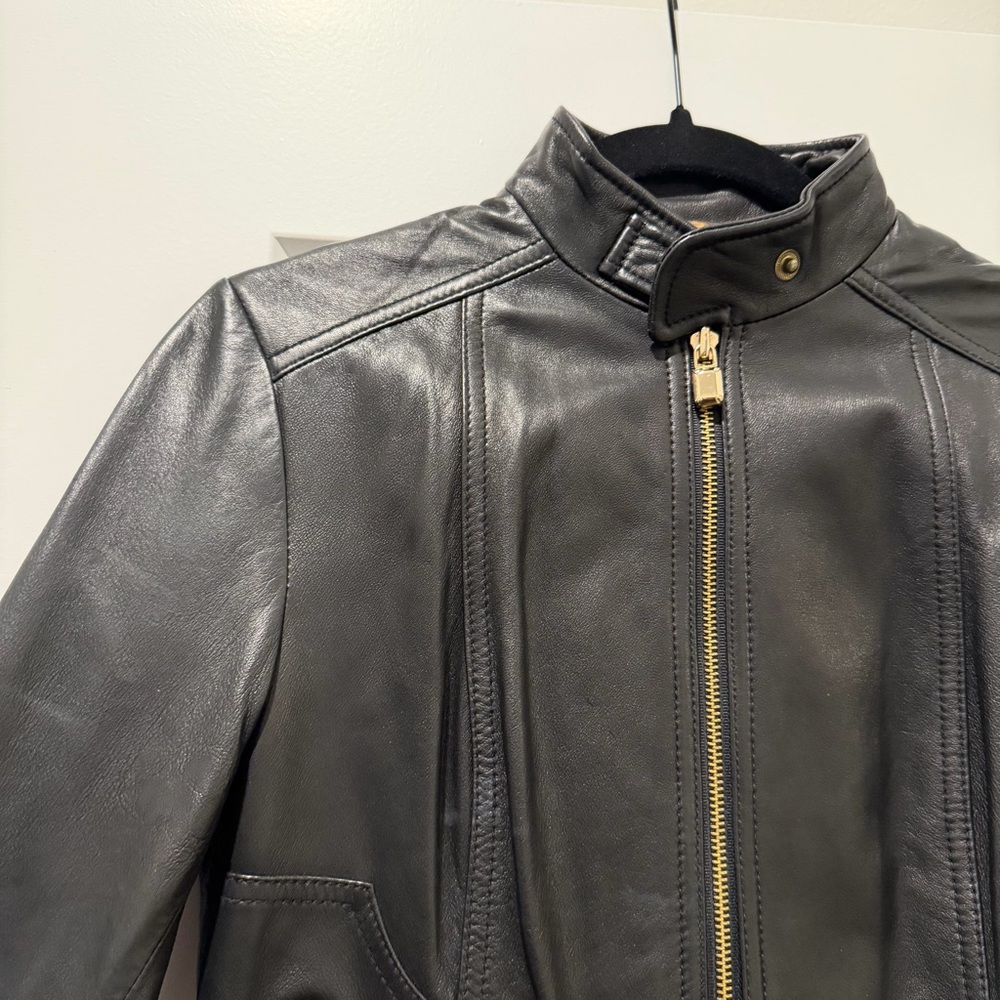 Laundry By Shelli Segal Black Leather Jacket with Gold Accents - Picture 2 of 7